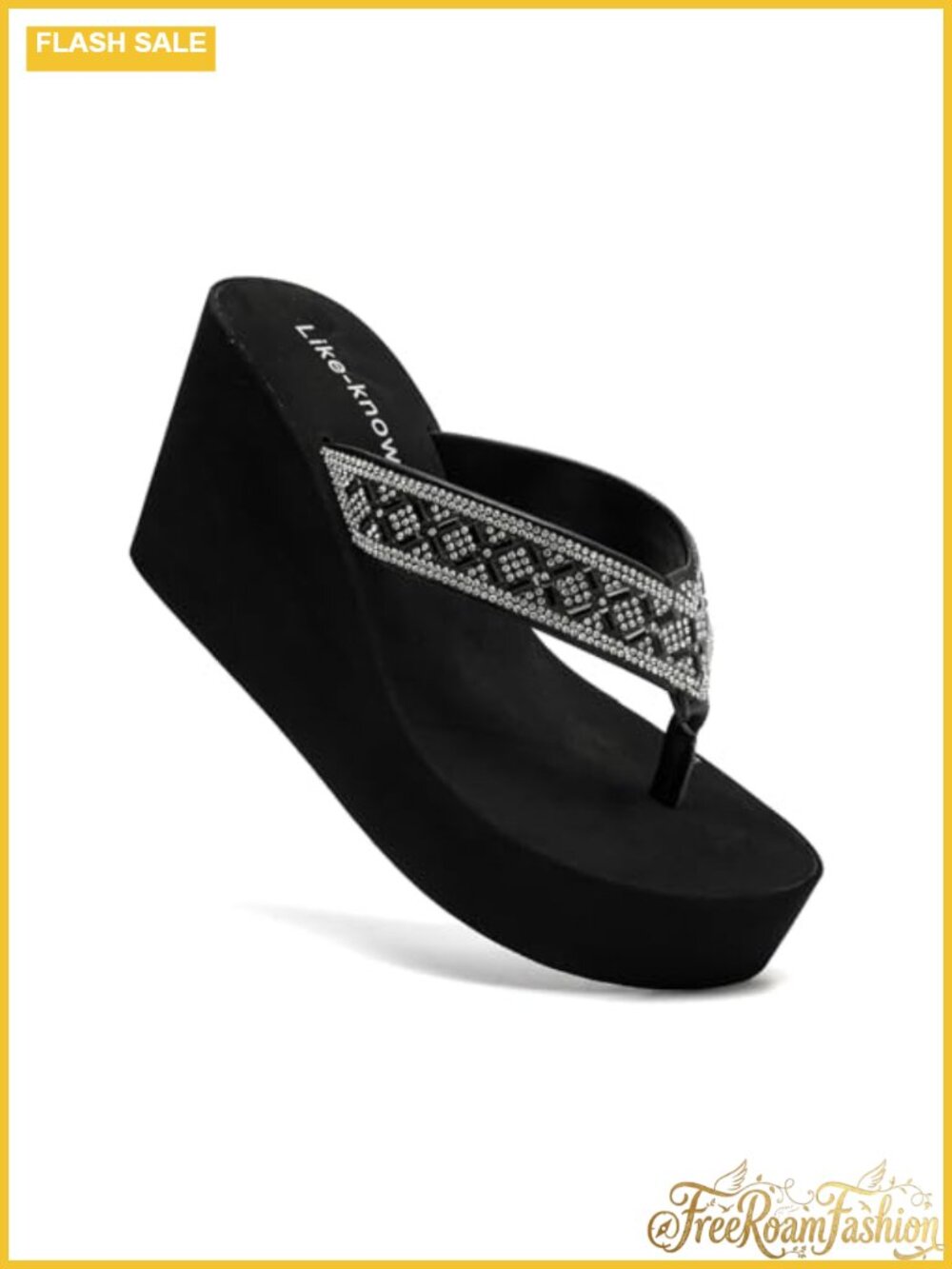 Rhinestone Wedge Sandals for Women Faux Suede Platform Flip Flops Wedding